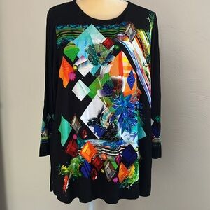 Black Multicolor Graphic Women's Top